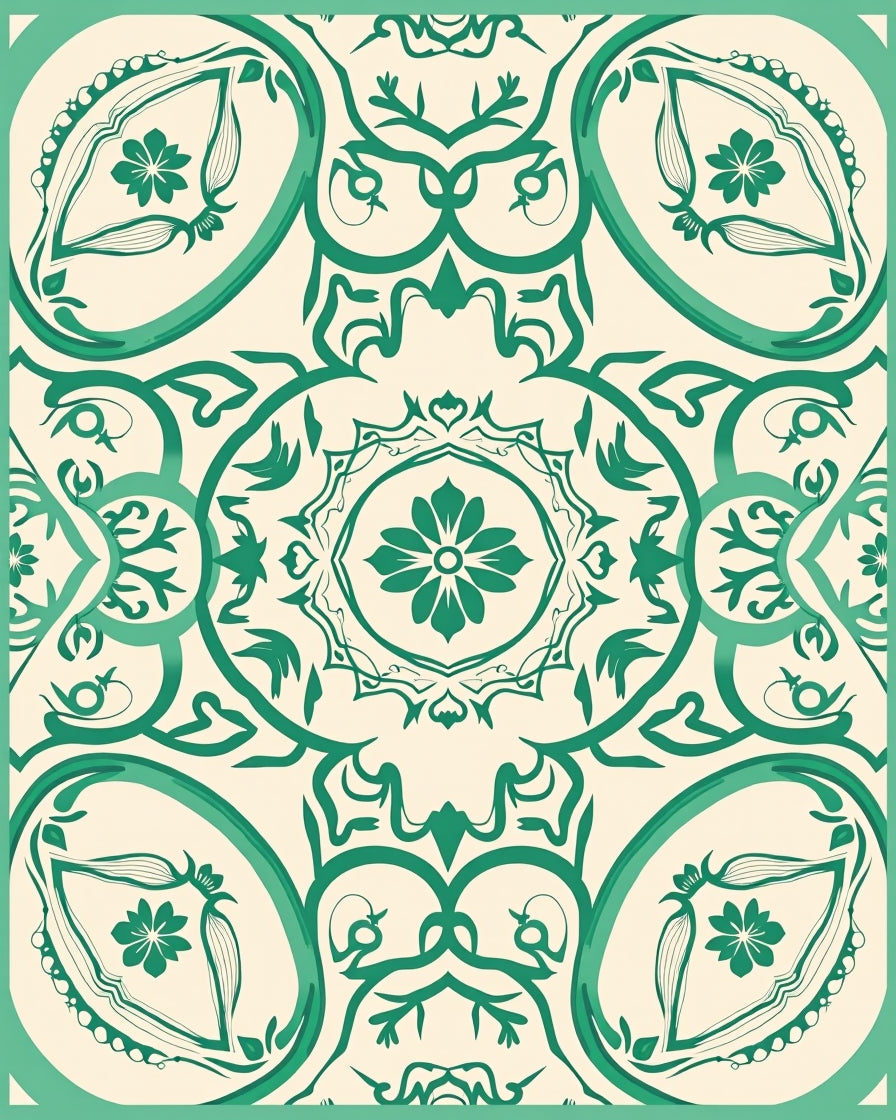 Emerald Floral Mandala Pattern Rug