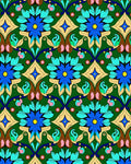 Emerald Green Blue Floral Peacock Medallion Rug