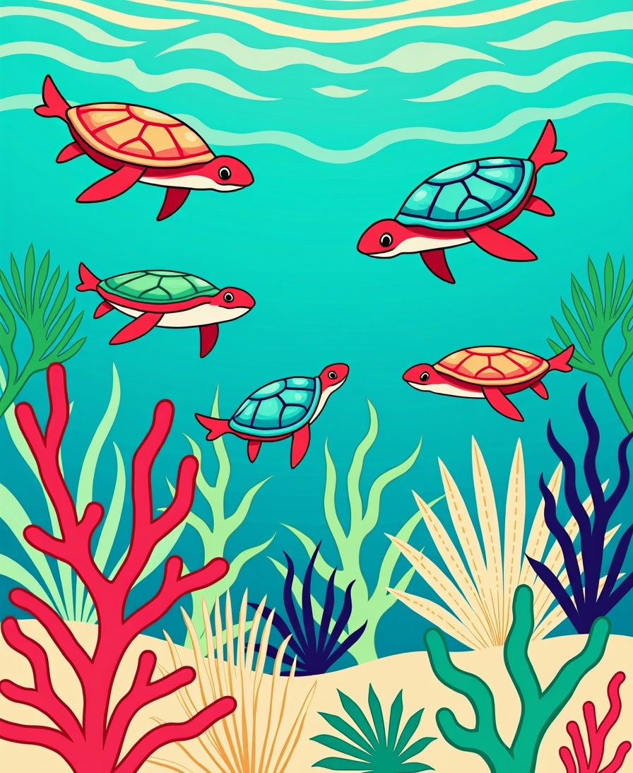 Playful Sea Turtles Beneath Waves Design Rug