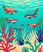 Playful Sea Turtles Beneath Waves Design Rug
