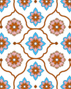 Orange Pink Blue Floral Pattern Rug