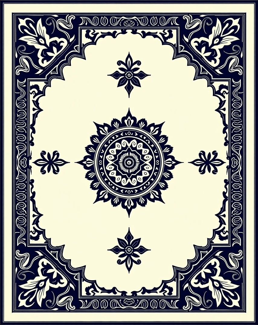 Elaborate Indigo Floral Medallion Rug