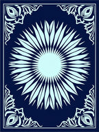 Navy Blue Sunburst Floral Frame Rug