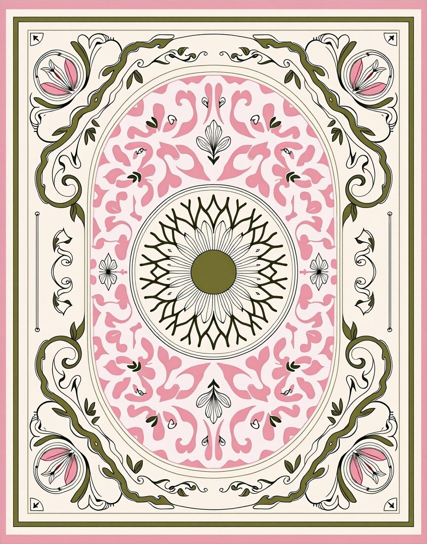 Art Nouveau Floral Cream Pink Rug