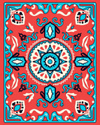 Bold Coral Aqua Medallion Pattern Design Rug