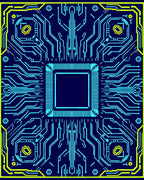 Circuit Board Blue Yellow Design Rug