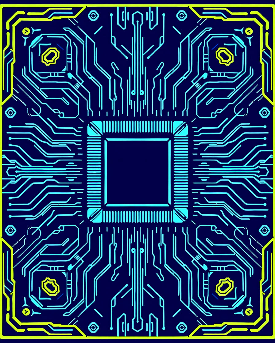 Circuit Board Blue Yellow Design Rug