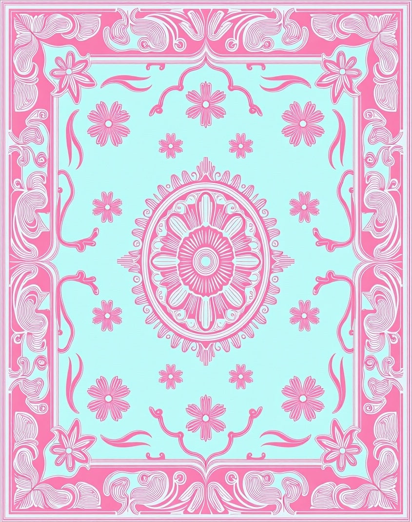 Pink Floral Mandala Outline Rug