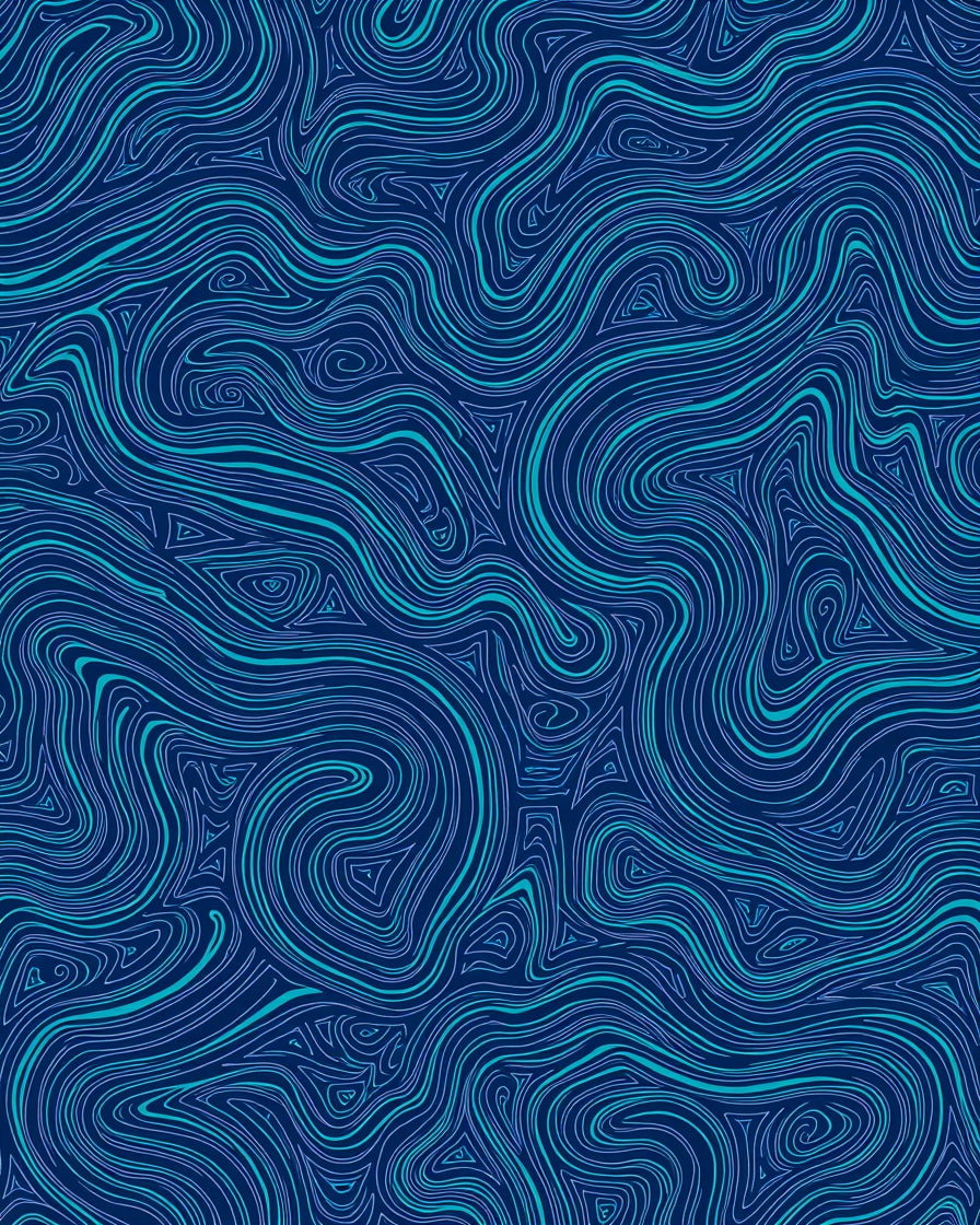Deep Blue Swirling Wave Pattern Rug