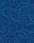 Deep Blue Swirling Wave Pattern Rug