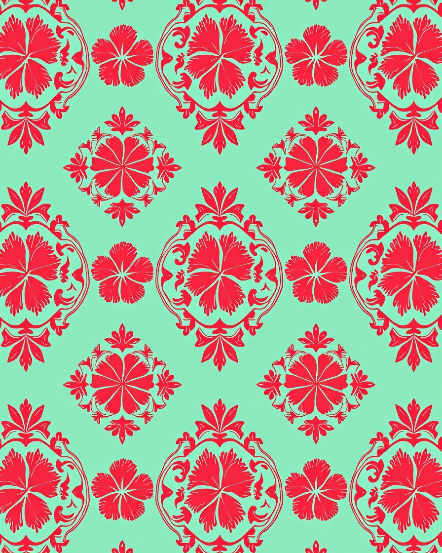 Red Floral Damask Pattern Rug