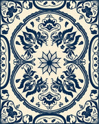 Navy Floral Inlay Mandala Pattern Rug