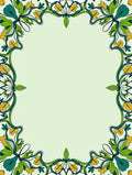 Green Yellow Floral Swirl Border Rug