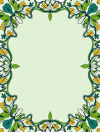 Green Yellow Floral Swirl Border Rug