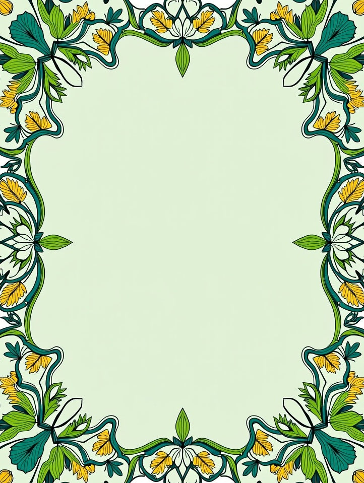 Green Yellow Floral Swirl Border Rug