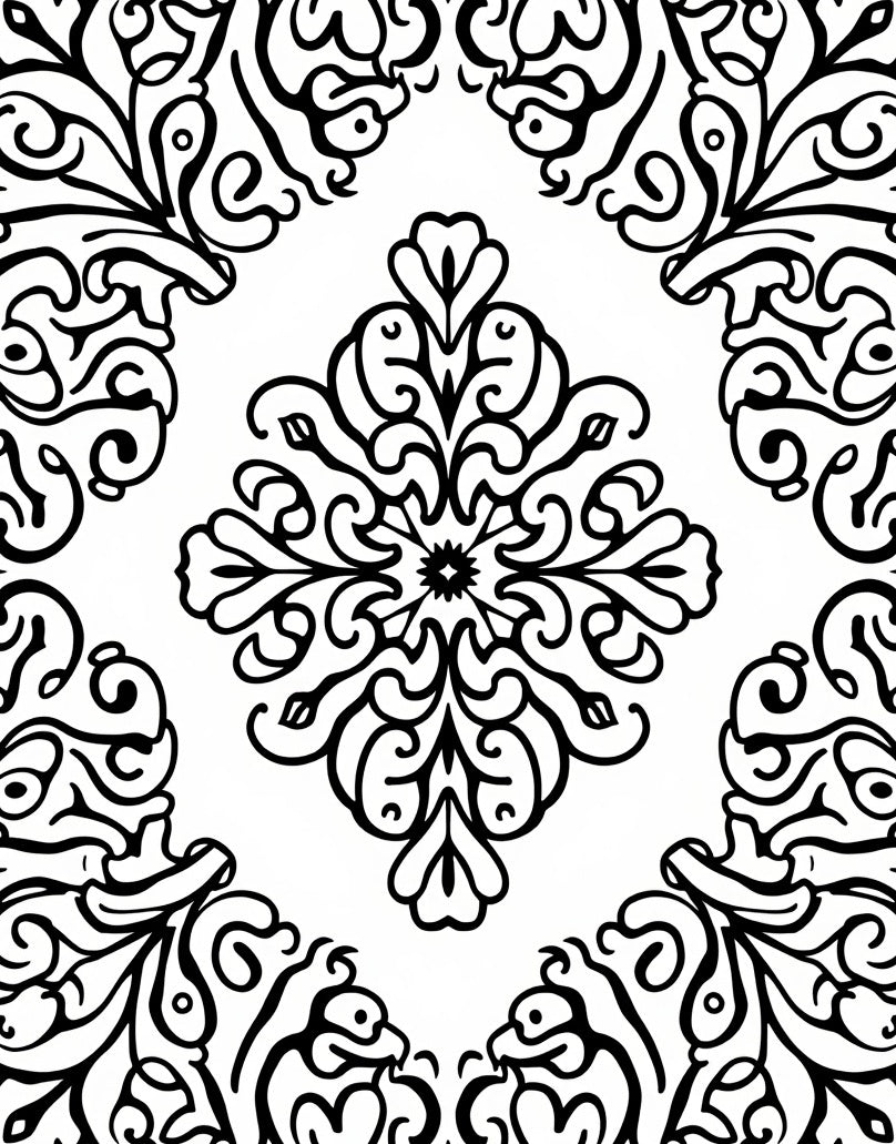 Black And White Floral Damask Design Rug