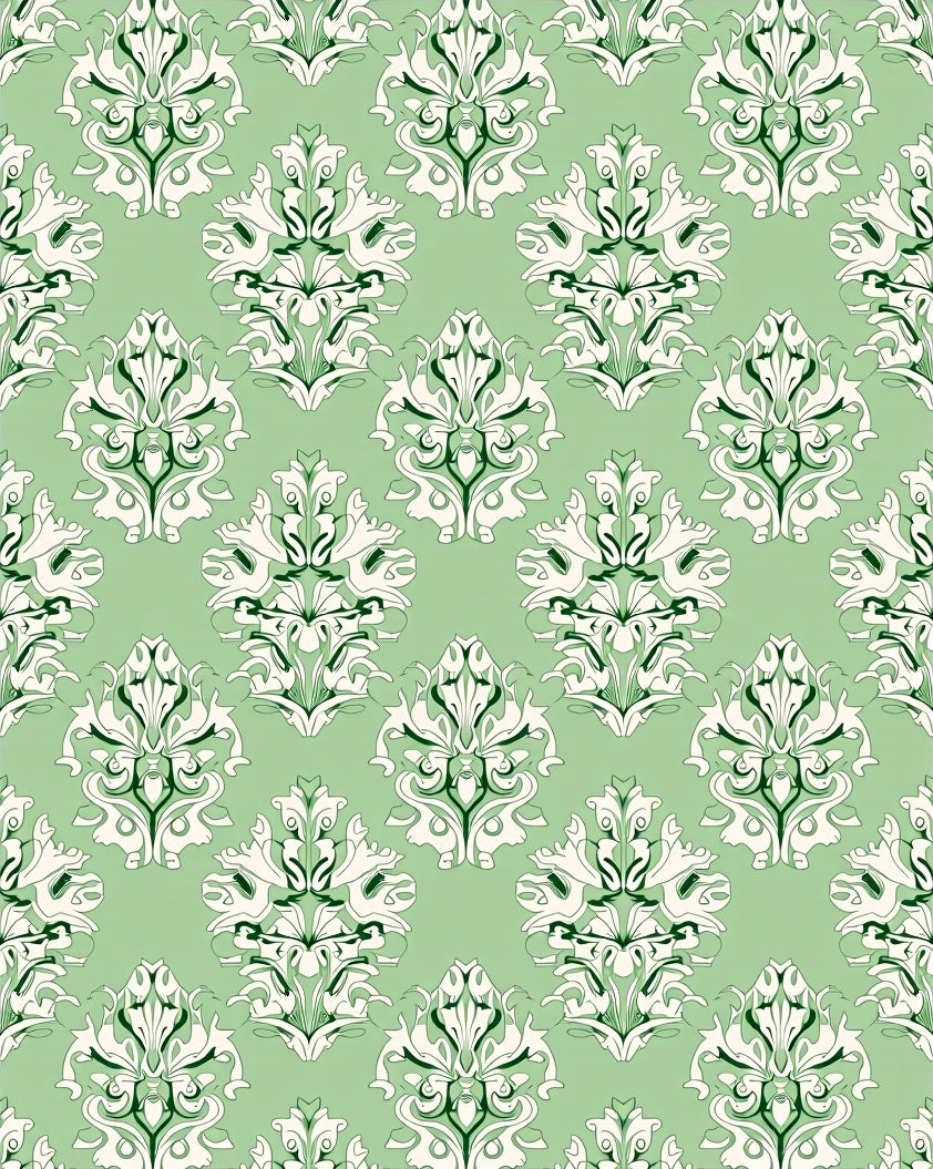Emerald Green Floral Damask Design Rug