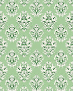 Emerald Green Floral Damask Design Rug