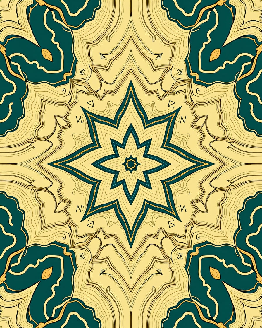 Yellow Teal Abstract Starburst Pattern Rug
