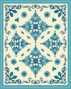 Teal Floral Medallion Symmetry Design Rug