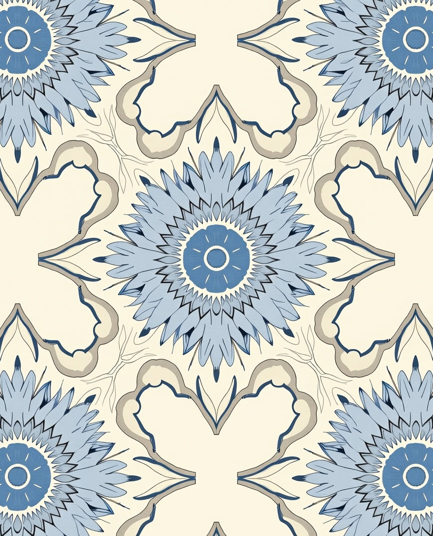 Blue Floral Medallion Patterned Rug