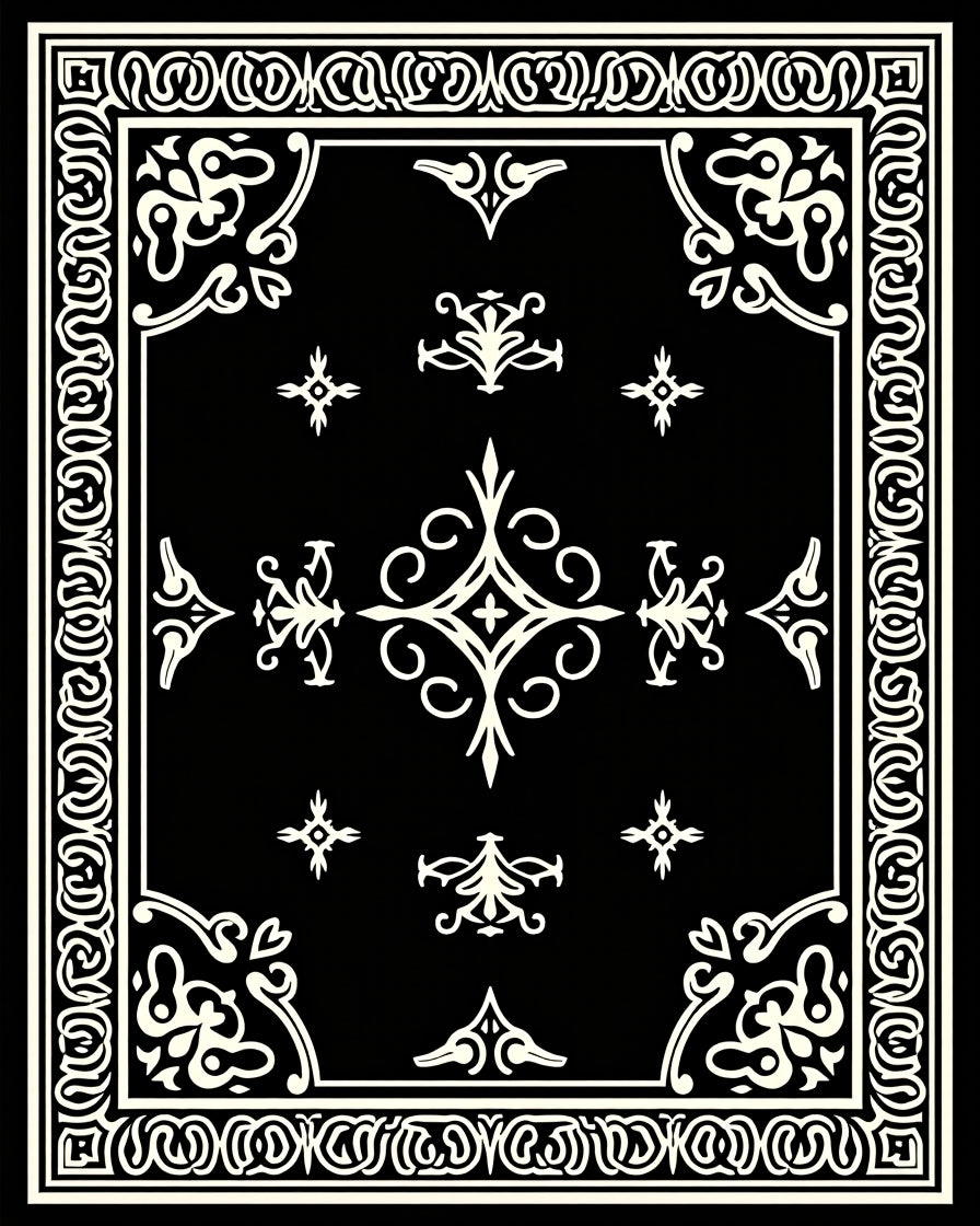 Black White Intricate Floral Medallion Rug