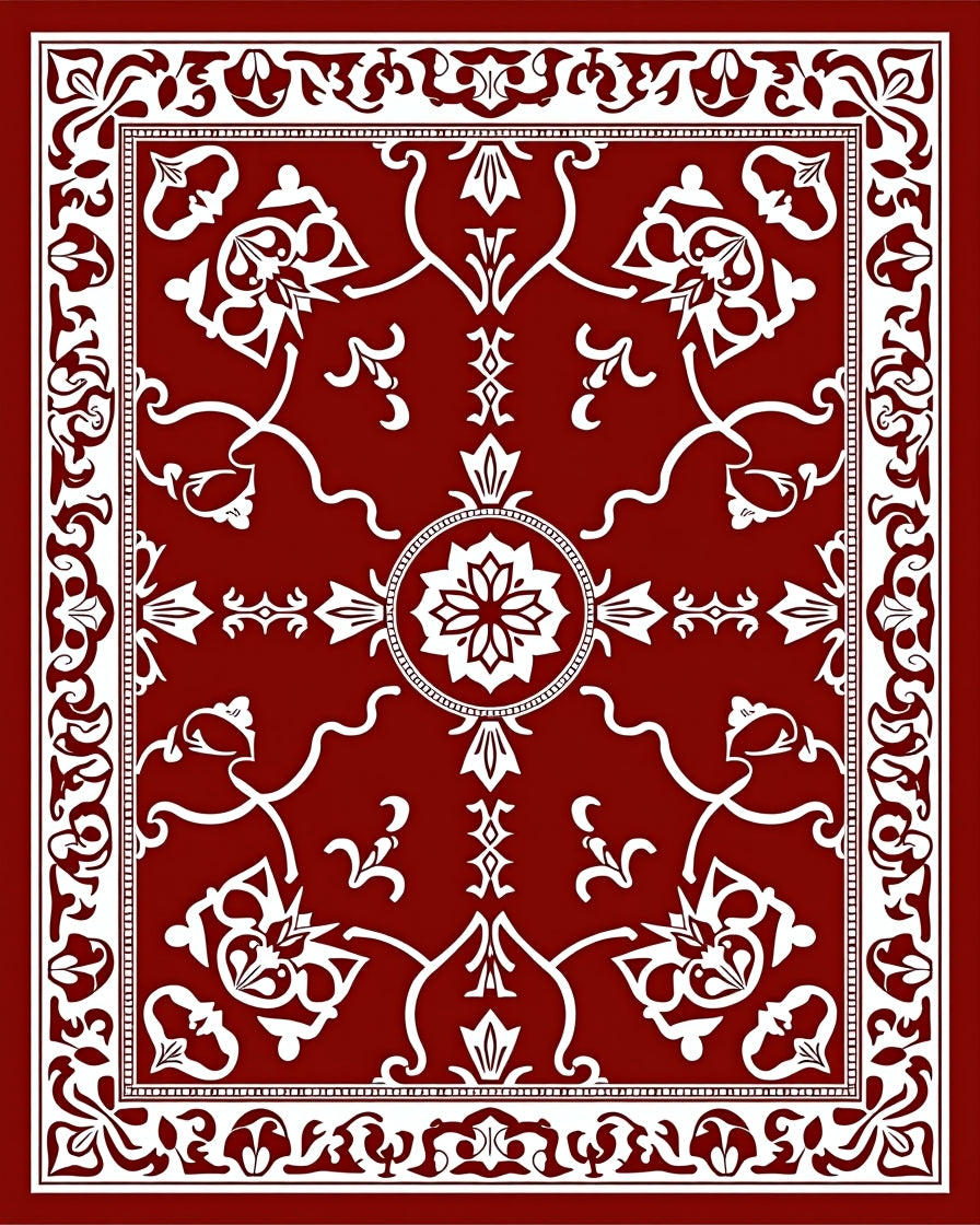 Classic Floral Vine Border Design Rug