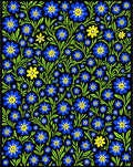 Bold Blue Yellow Floral Vines Rug