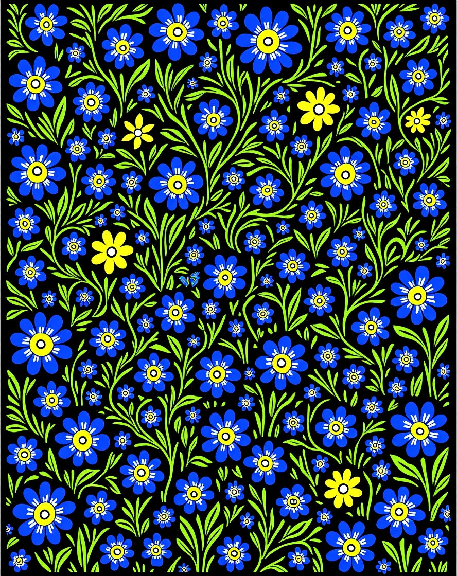 Bold Blue Yellow Floral Vines Rug
