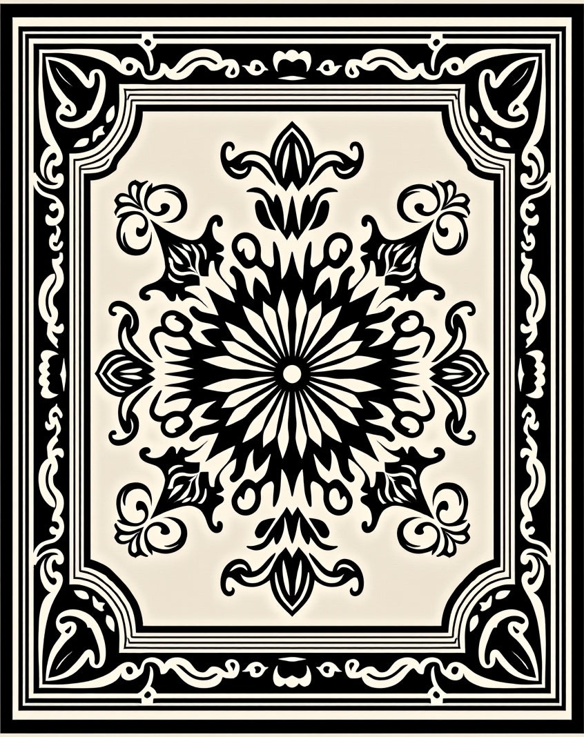 Ornate Black Ivory Symmetry Mandala Rug