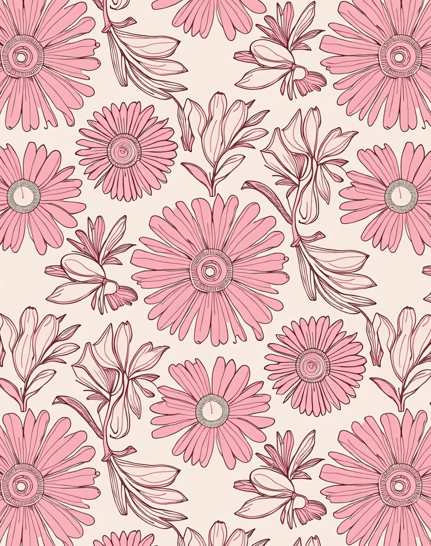 Pink Floral Outline Pattern Rug