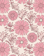Pink Floral Outline Pattern Rug