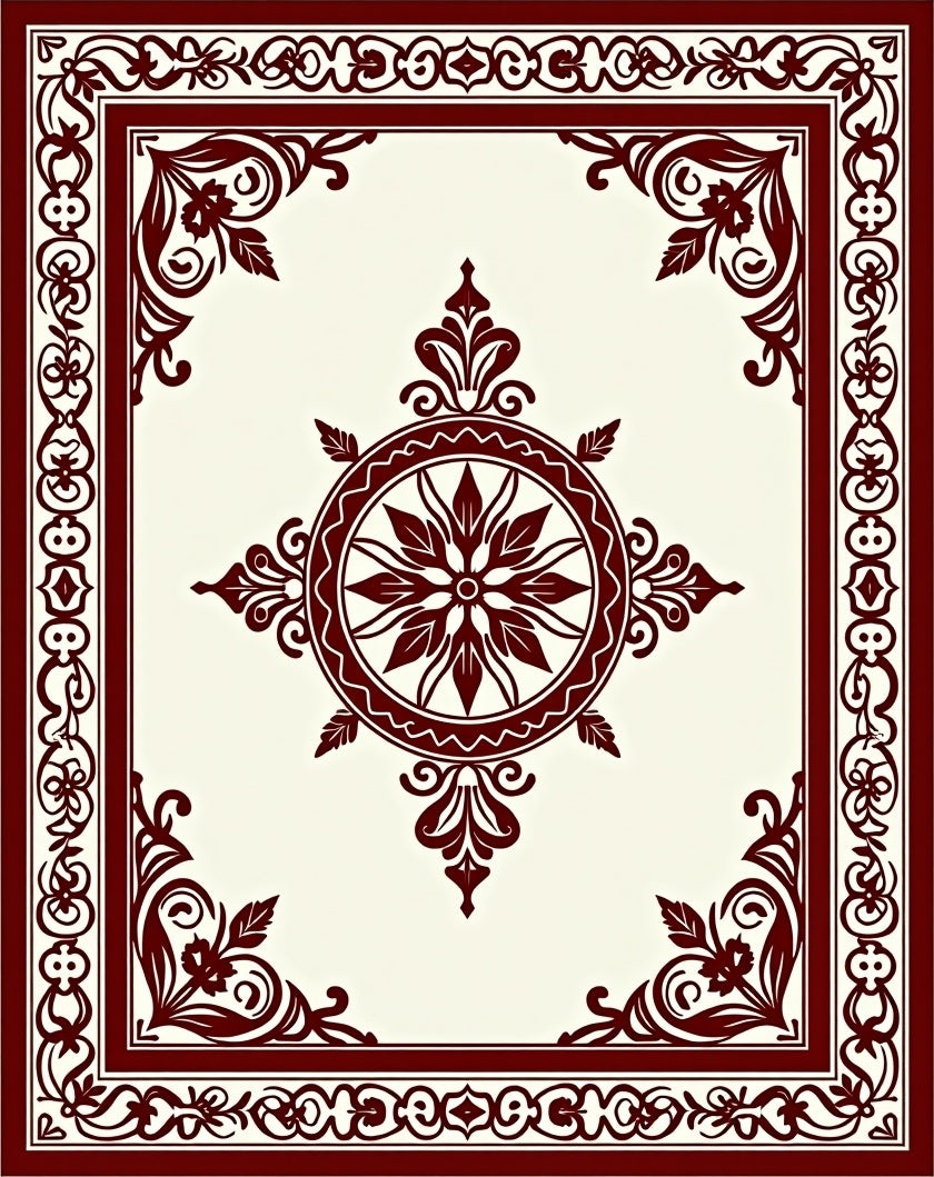 Maroon Floral Medallion Patterned Rug