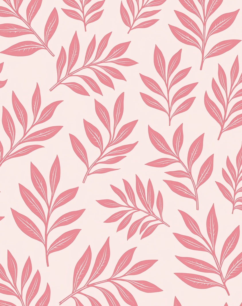 Pink Leaf Patterned Contemporary Rug