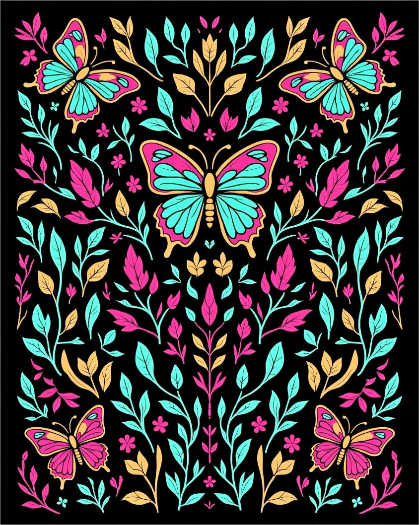 Colorful Butterfly Floral Garden Design Rug