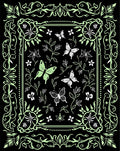 Whimsical Black Green Butterfly Garden Rug