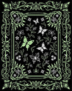 Whimsical Black Green Butterfly Garden Rug