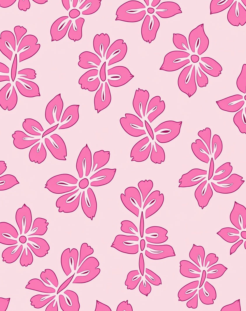 Pink Floral Outline Pattern Rug