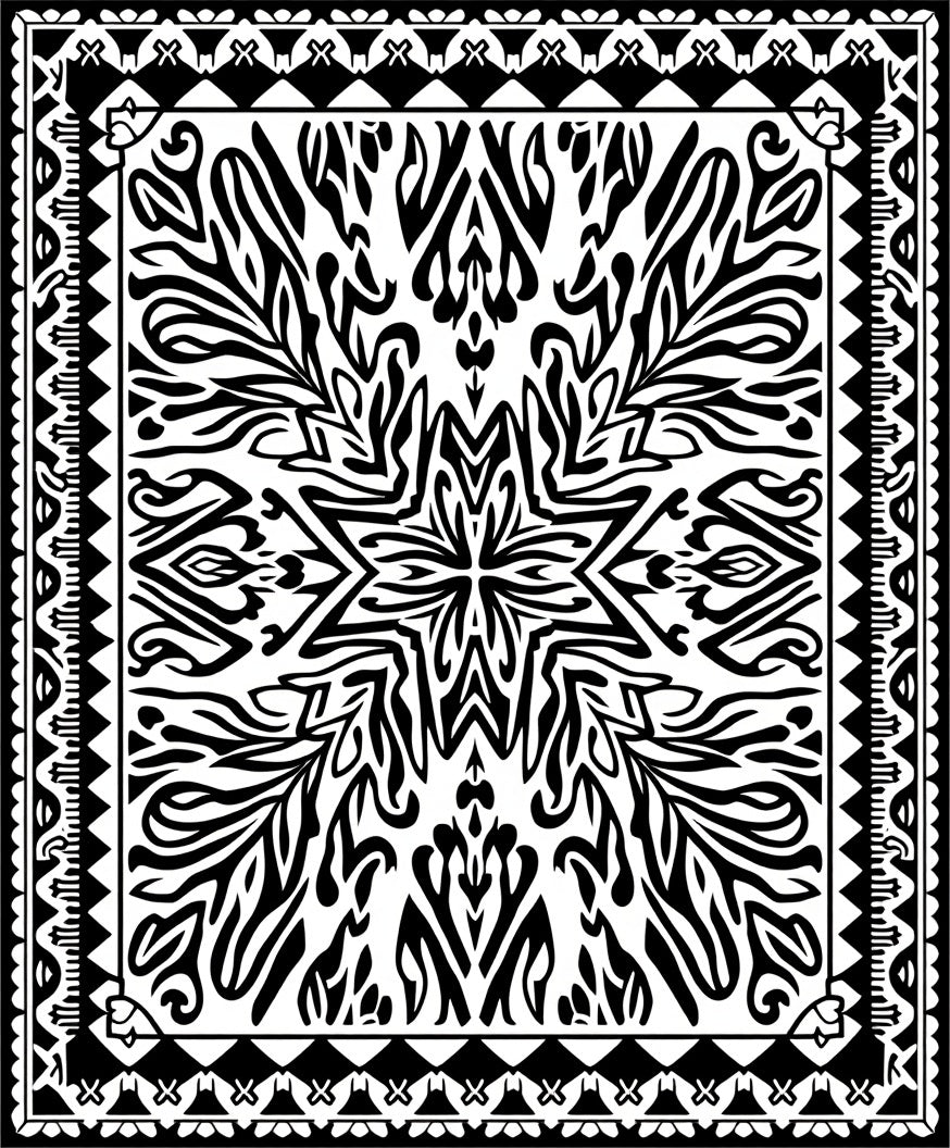 Bold Black White Symmetric Pattern Rug