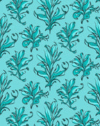 Aqua Floral Line Art Pattern Rug