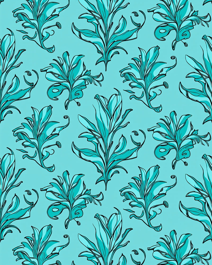 Aqua Floral Line Art Pattern Rug