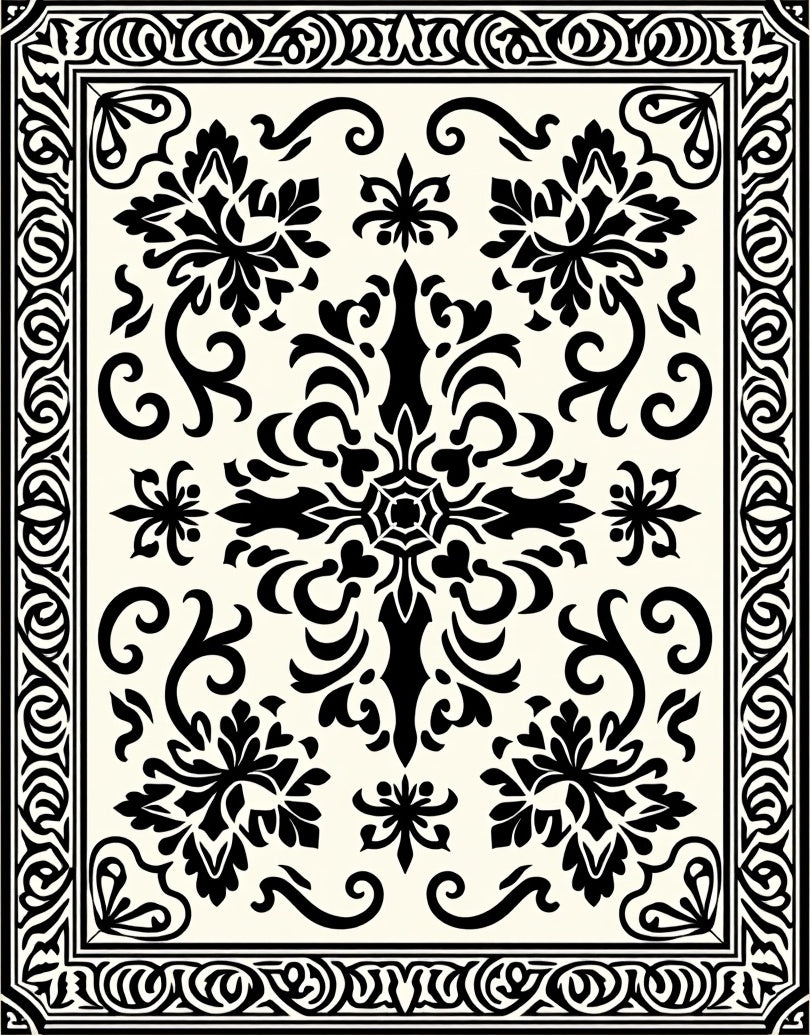 Classic Black Intricate Floral Rug