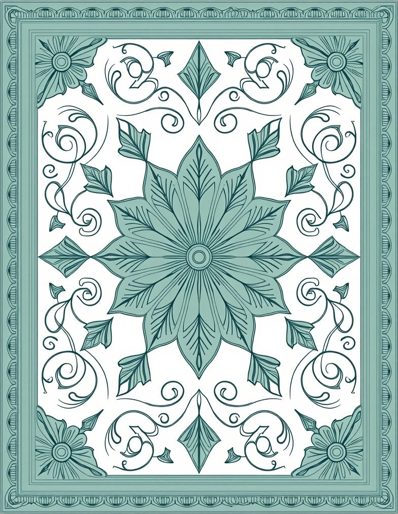 Artistic Teal Floral Swirl Pattern Rug