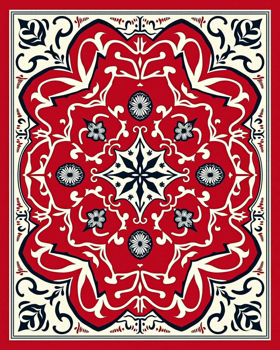 Bold Red Cream Floral Medallion Rug