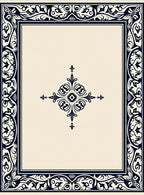 Elegant Dark Blue Scrollwork Border Design Rug