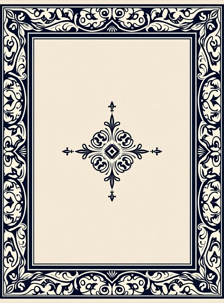 Elegant Dark Blue Scrollwork Border Design Rug
