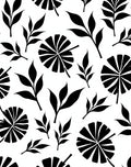 Black White Leafy Tropical Pattern Rug