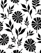 Black White Leafy Tropical Pattern Rug