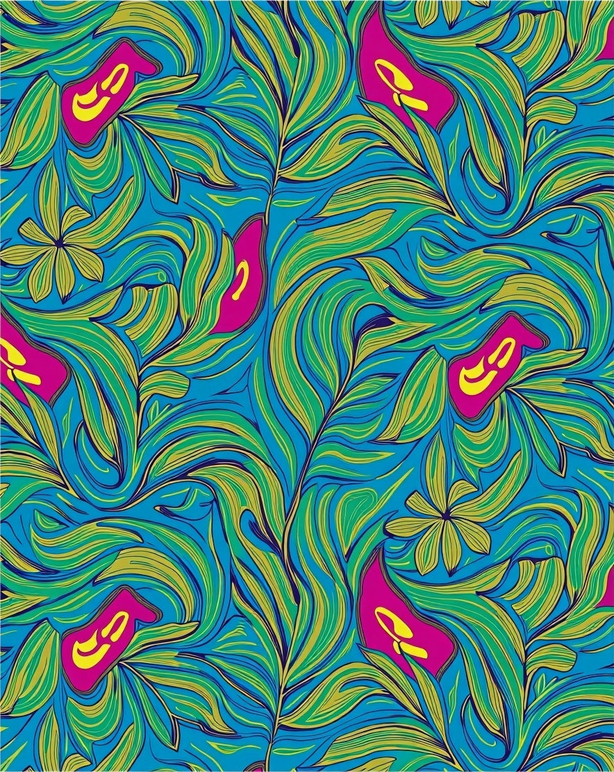Vibrant Aqua Floral Leaf Pattern Rug