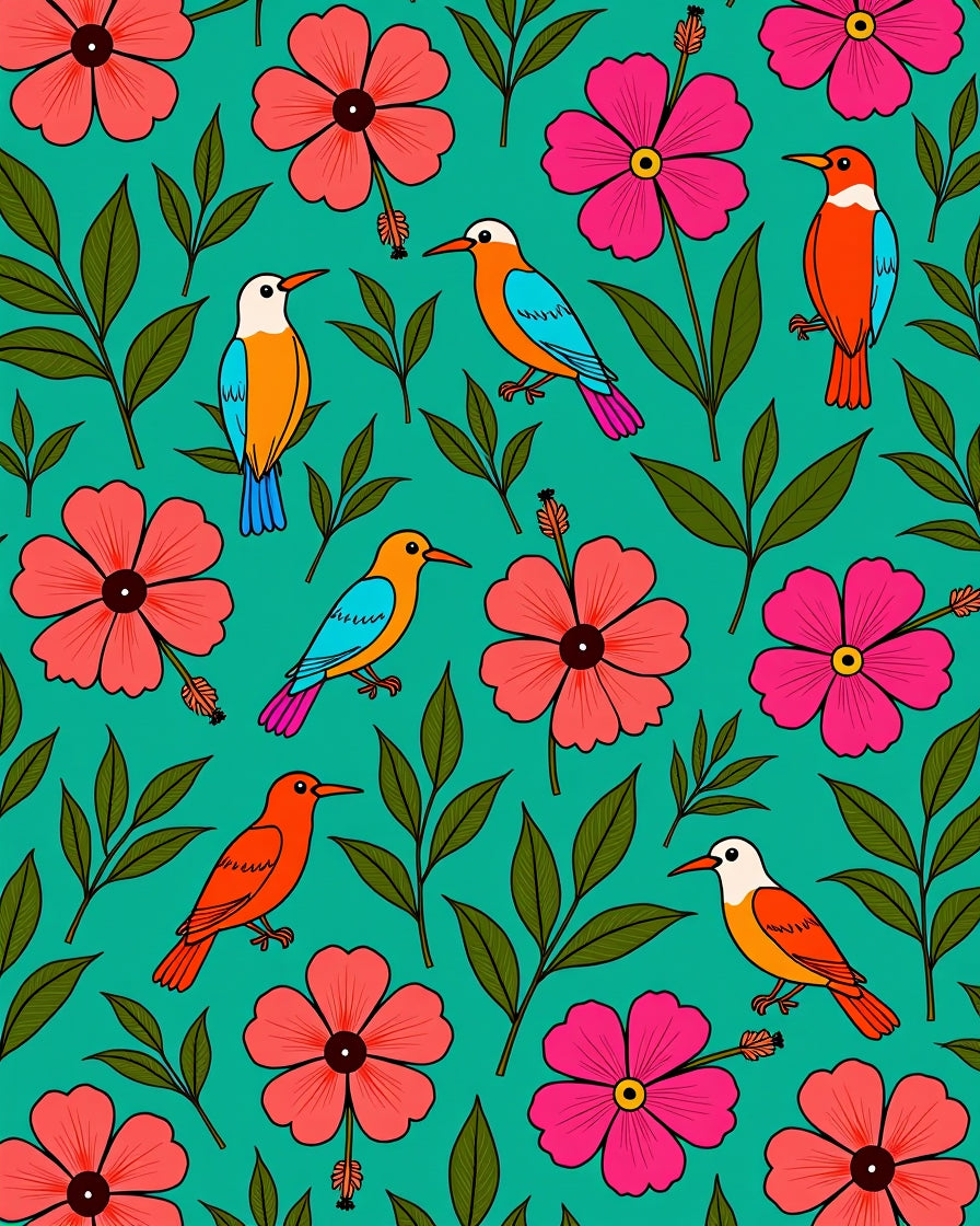 Vibrant Floral and Bird Motif Rug